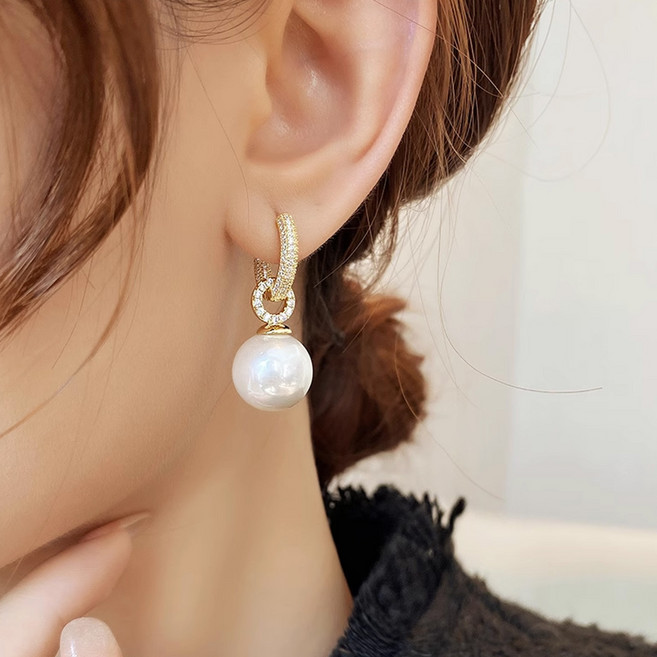 Youmi 여자 14k 도금 천연 담수진주 원터치귀걸이 X003