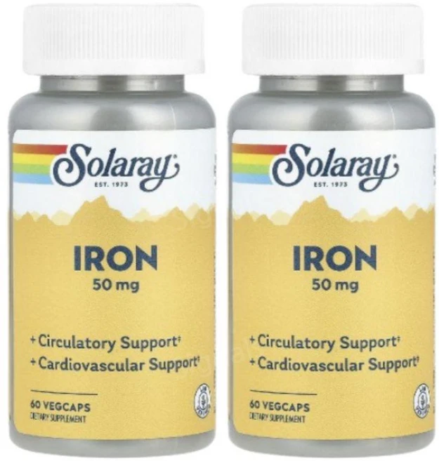 Solaray Iron 철분 50mg 60캡슐 2개 아이언, 60정 - 쿠팡