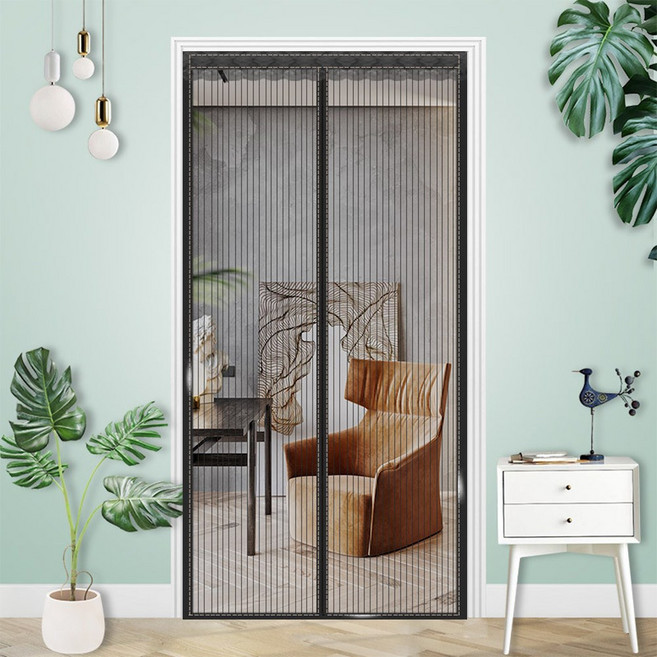 고급 자석 현관문 방문 커튼형모기장 자석식 방충망 방충망, 1, 블랙B, 블랙B