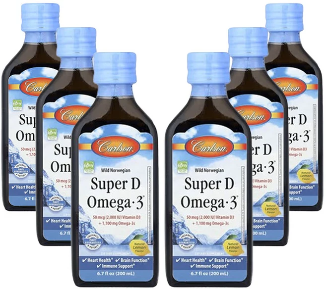 칼슨 야생 노르웨이산 슈퍼 D 오메가3 천연 레몬 (6.7fl oz), 6개, 200ml - 쿠팡