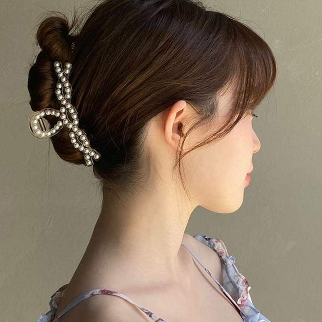 워더미 꽈배기 진주 레이어드 전체 올림머리 빅집게핀 CZF321