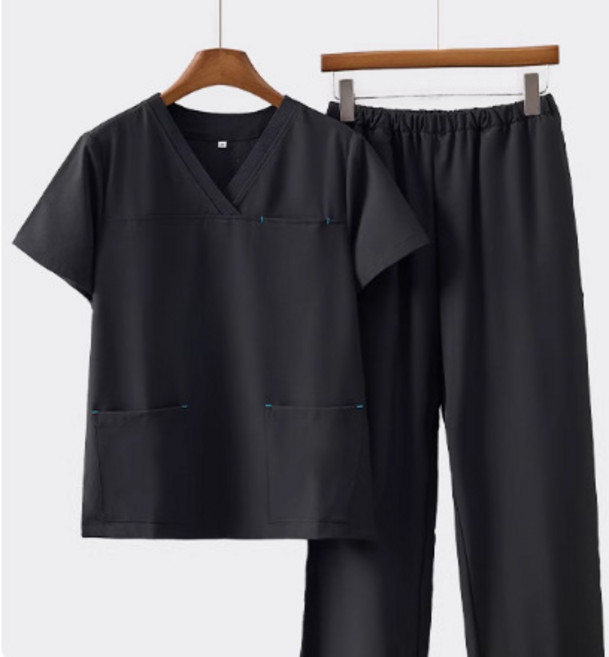 洗手衣彈力冰絲速幹工作服套裝醫療美容牙科女夏季短袖黑色刷手服, 1件, 5XL