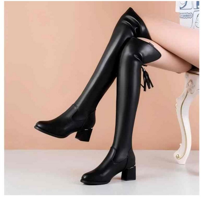 Moment Shop 여성 가죽 니하이 롱부츠 5cm