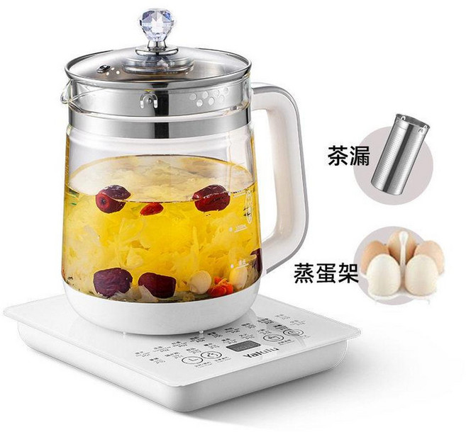Yalou 多功能養生壺 1.8L 高硼矽玻璃, 110V美規插頭養生壺茶漏蒸蛋架 臺灣適用, 1個, 15L