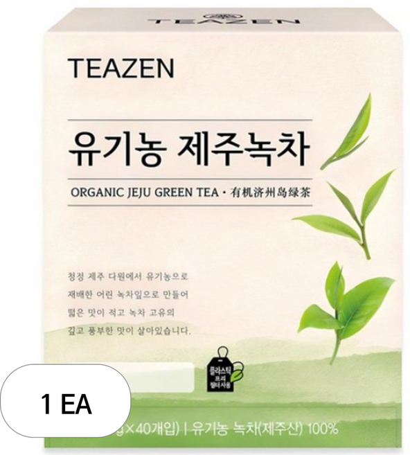 티젠 유기농 제주녹차, 1.2g, 40개입, 1개