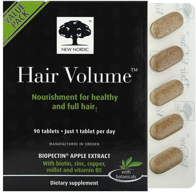 뉴노르딕US 바이오펙틴 사과 추출물 함유 Hair Volume 90정, 1개 - 쿠팡