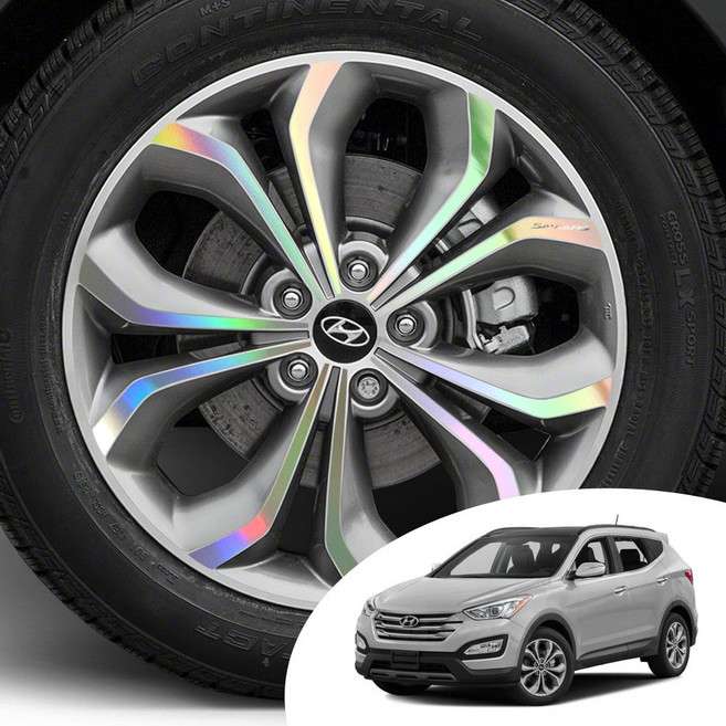 싼타페DM 2W390 19인치 전용 휠 타이어 스포크 포인트 컬러 스티커 바퀴살 튜닝, 휠 스티커, 홀로그램 실버