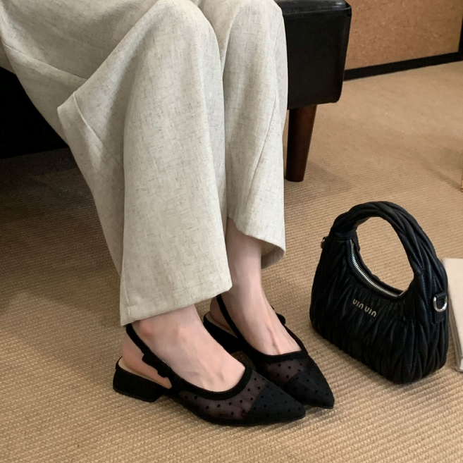 아이위크 여성 도트 메쉬 슬링백 플랫슈즈 여자 스트랩 로우힐 단화 2.5cm