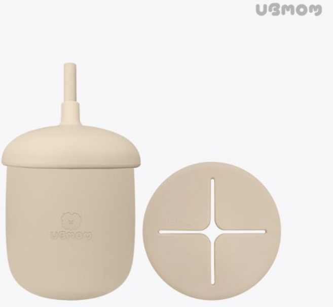 유비맘 실리콘 몽몽이 스낵 빨대컵 220ml, 코랄