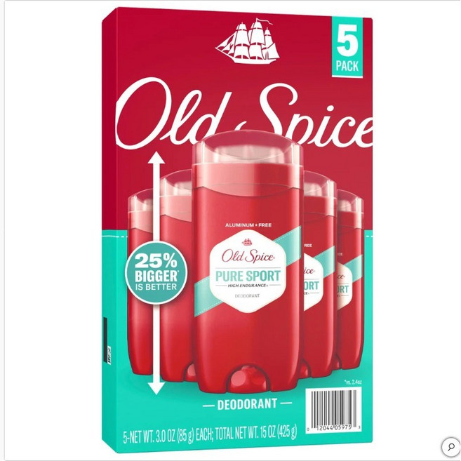 올드 스파이스 데오드란트 남성용 퓨어 스포츠 하이 인튜어런스, 85g, 5개