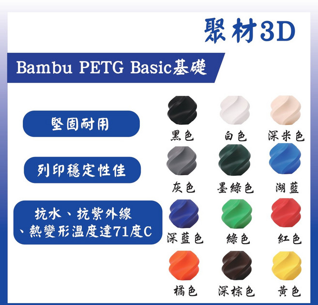 Bambu PETG Basic 3D 列印線材 堅固耐用 抗水抗紫外線, 黑色, 拓竹PETG Basic (含盤)