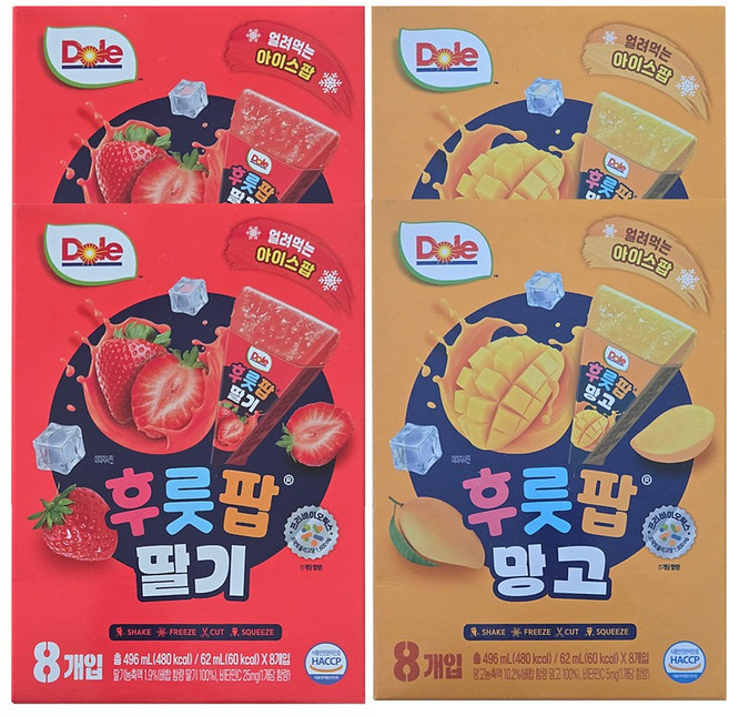 Dole 돌 후룻팝 62ml 2종 총 32개 (망고x16 +딸기x16)