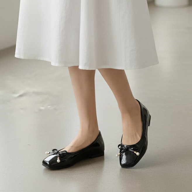 MIROSE 진주방울 8자리본플랫 여성단화 구두 발편한 신발 럭셔리 로퍼