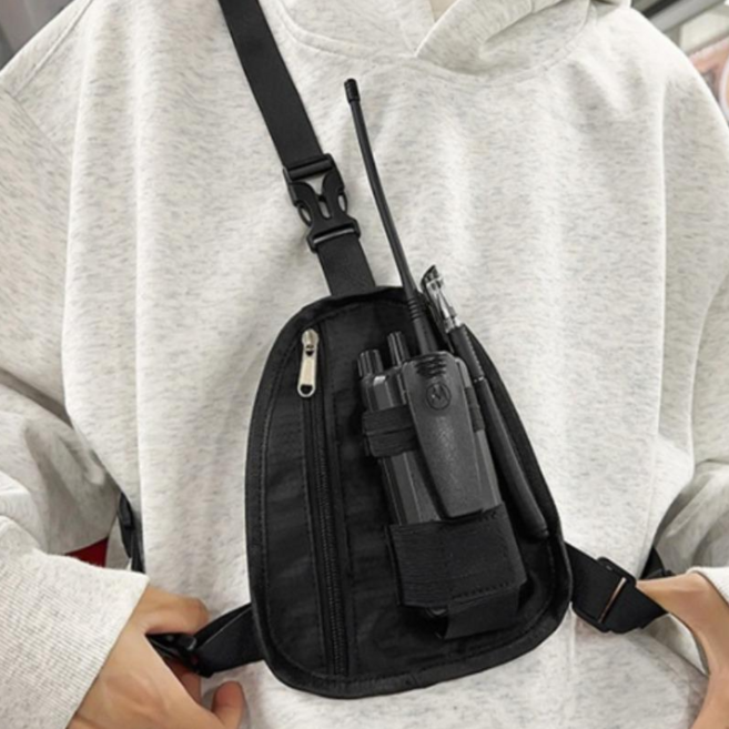 노바리스 가슴 무전기 파우치 케이스 커버 워키토키 멜빵 홀더, 1개, 블랙