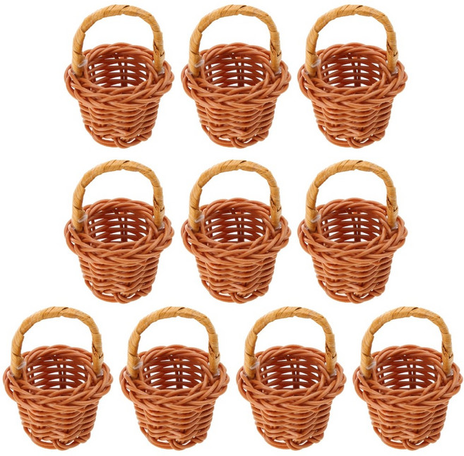 작은 꽃 바구니 10개 세트 핸들이 있는 미니 직조 바구니 DIY 공예 공급품, 갈색