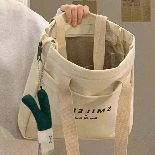 大學生上課帆布包女單肩托特包大容量通勤包