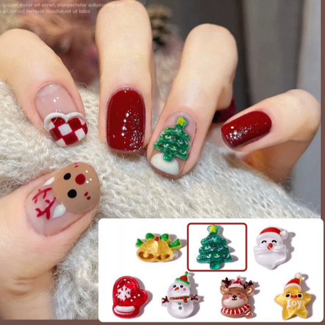 可愛樹脂美甲飾品 立體造型指尖裝飾 節日派對美甲必備, 1個, 聖誕樹(1顆入)