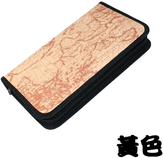 【花紋收納包】80片裝長形地圖圖案拉鏈款多色CD包/CD收納/CD收藏/光碟包, 1個, 黃色, 黃色