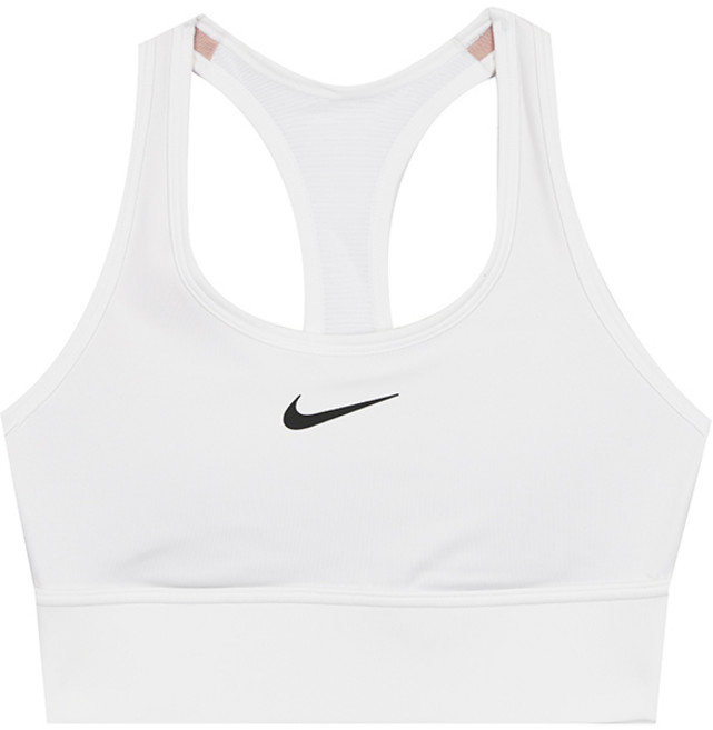나이키 우먼스 스포츠 브라 SWOOSH Midium 서포트 패드 롱라인 화이트-블랙 로고