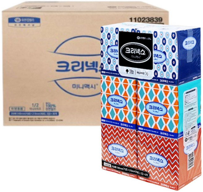 100% 천연펄프 크리넥스 미니맥시 미용티슈 250매 총12곽 6개입 X 2팩 각티슈 사무실 회사 학교, 250매X24개