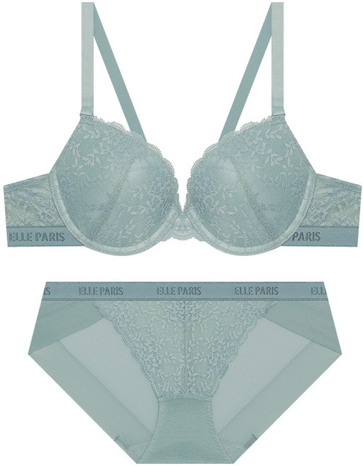엘르이너웨어 클래시 페미닌 레이스 브라 팬티 세트 - 민트