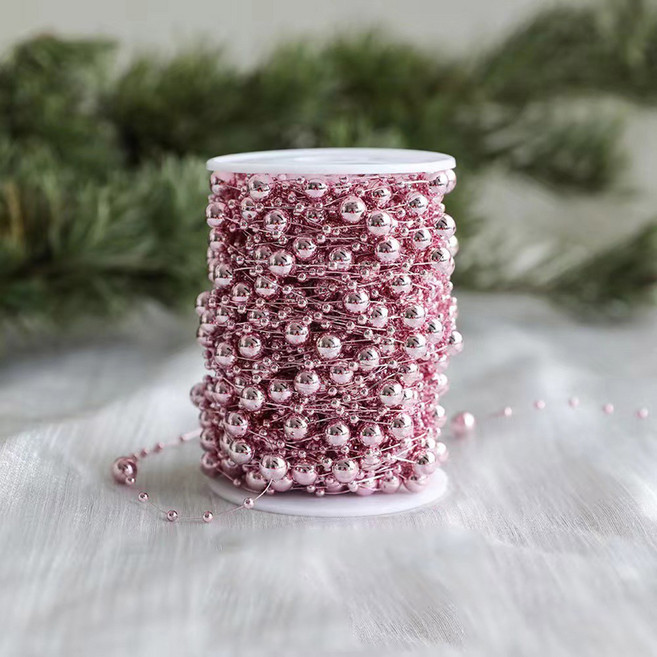 1개 10M 크리스마스 플라스틱 장식 파티 비즈 걸이형 웨딩 메리 선물 가랜드 휴일 DIY 커튼 벽난로 진주 인조 공예품 체인 트리 실내외, Rose Gold