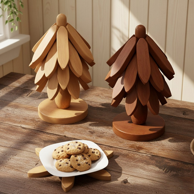 레브홈 트리 원목 냄비 받침, 1개, 우드