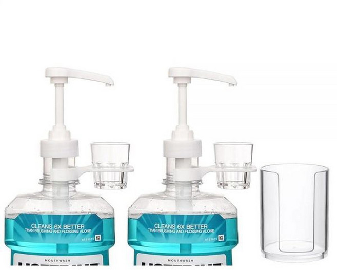 리스테린 펌프 1L 병용 컵홀더 2개세트 디스펜서 2개 재사용가능한, 0g, 반격시 블루 야자어 앰버