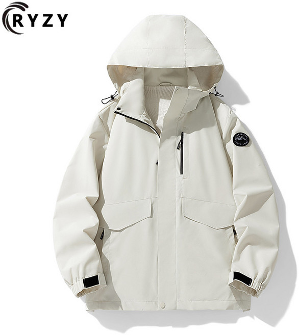 防水衝鋒衣外套 情侶登山戶外騎行防風夾克 滑雪服 米白色 防風禦寒