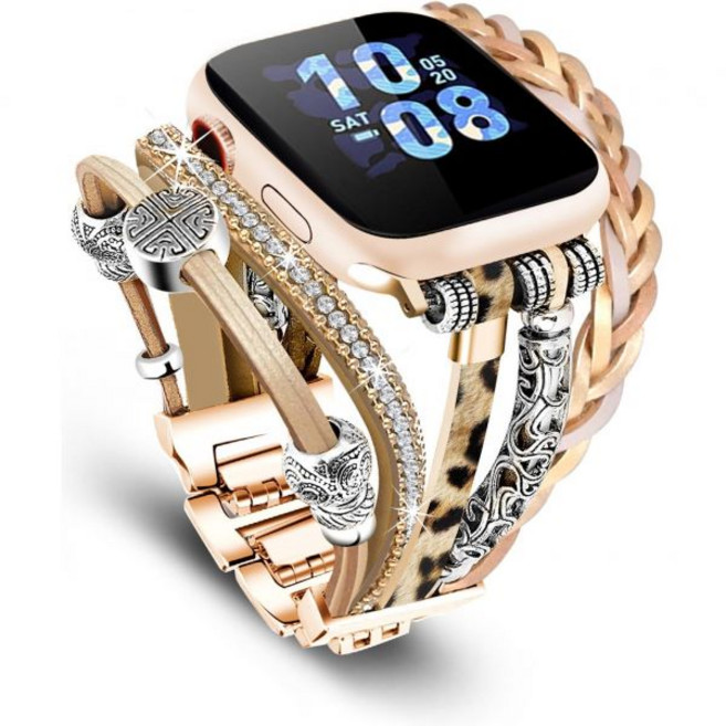 여성용 애플 워치 42mm(시리즈 10) 호환 밴드 41mm 40mm 38mm용 보헤미안 스타일 브레이슬릿 iWatch 시리즈 9/8/7/6/5/4/3/2/1/SE용 멀
