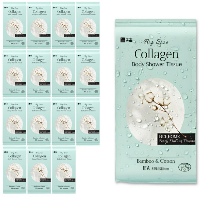 휴홈 대나무 순면 물없이 샤워티슈 특대형 환자 캠핑시, 15개, 1매입