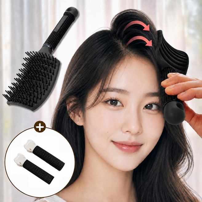 WHH 뿌리가 살아나는 볼륨업 헤어 브러쉬 빗 머리빗 세트, 2개, 블랙
