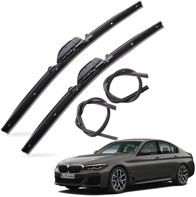 BMW 5시리즈 전차종 순정(호환)형 자동차 프리미엄 와이퍼 전면 리필고무 1+1+1, 5시리즈 G31-PR650+475커넥터B2, +리필고무 각 사이즈 1개씩