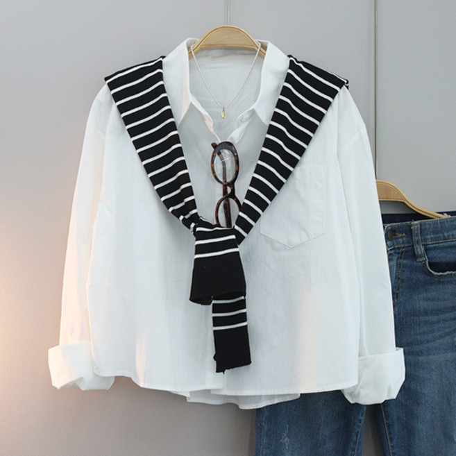 달콩 여성 봄신상 카라셔츠 남방 벨라크롭셔츠단가라숄세트