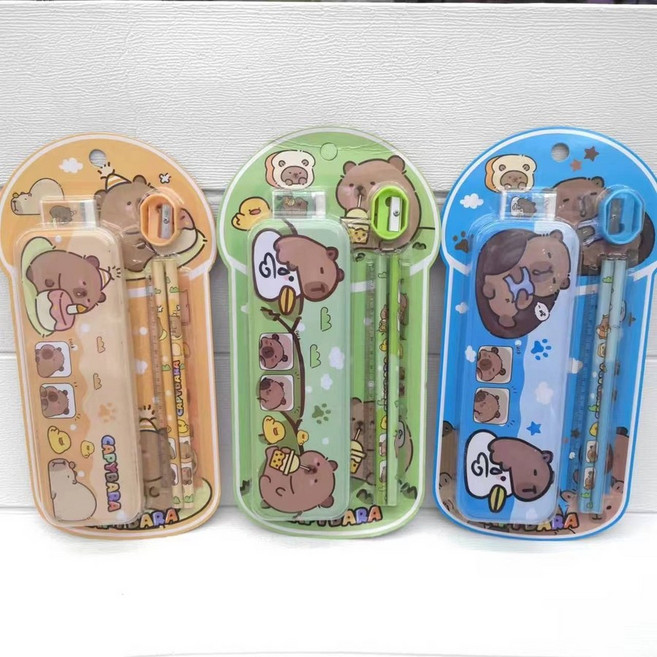 루베코 카피바라 문구세트 연필 지우개 필통 초등학교 학용품, 오렌지