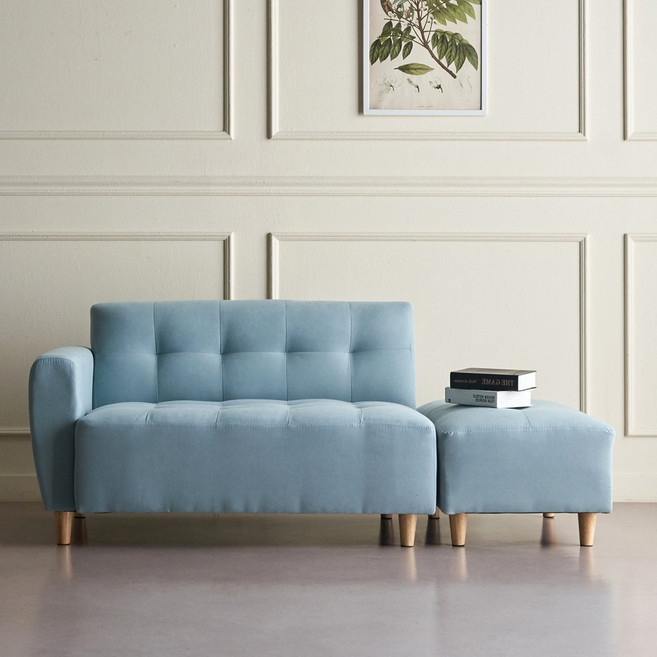 [20조한정 추가할인쿠폰] 에보니아 뮤즈 2인소파 스툴포함 카우치소파 쇼파, 우형_패브릭_민트블루