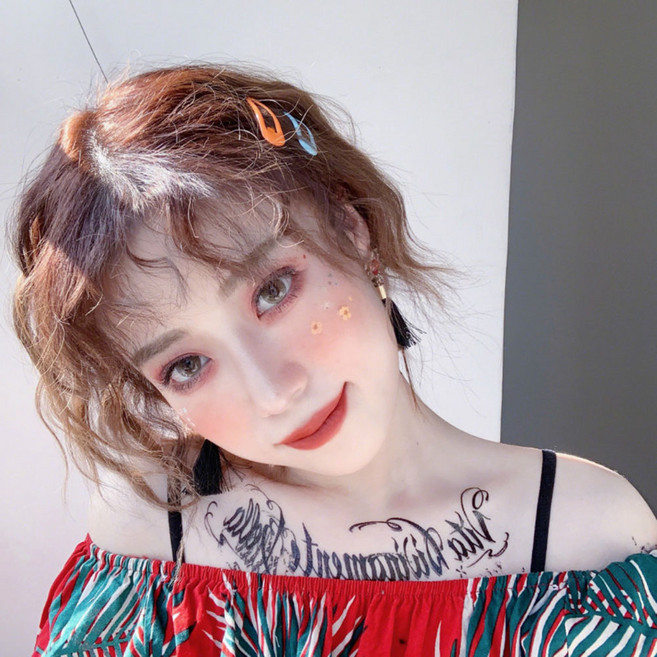 1+1 S컬 웨이브 앞머리 가발 헤어피스 베이비펌 부분가발 펌 시스루뱅 붙임머리 곱슬, 1개, 다크브라운+라이트브라운