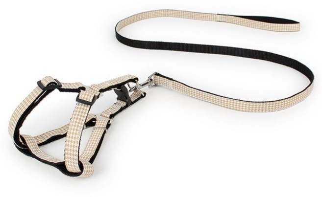 비즈코리아 X자 앞고리 가슴줄 체크무늬 X형 하네스 앞섬방지 L자형, 브라운, 1개