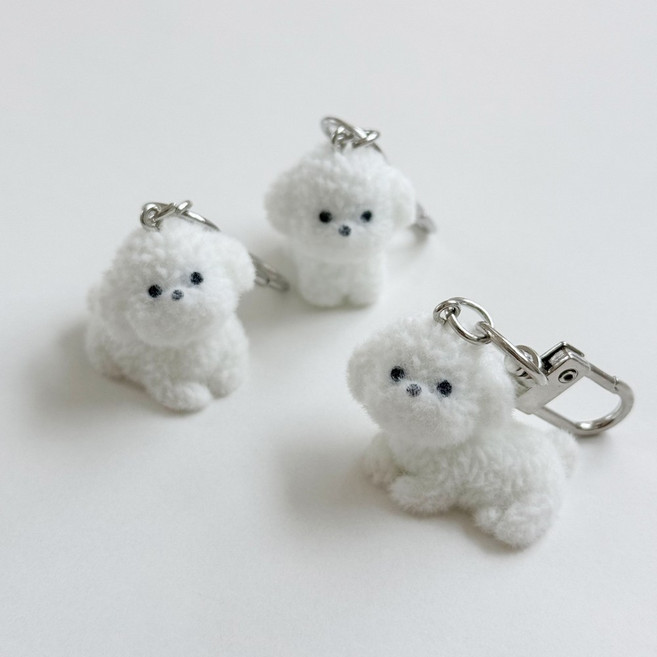 에브리테일 비숑 키링 가방고리 강아지 인형 백참, 1개, 고개든비숑1P+갸우뚱비숑1P+누운비숑1P/1세트