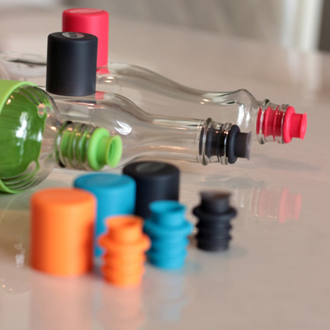 빅풋 실리콘 원터치이중구조캡 2종세트 프리미엄실리콘 소스 양념 오일 마개, 1세트, 1L, 레드+오렌지