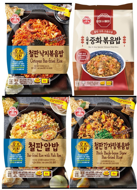 오뚜기 볶음밥 4개(로이앤메이 스페셜중화볶음밥+오즈키친 철판감자탕볶음밥+철판낙지볶음밥+철판알밥), 1세트, 1.8kg