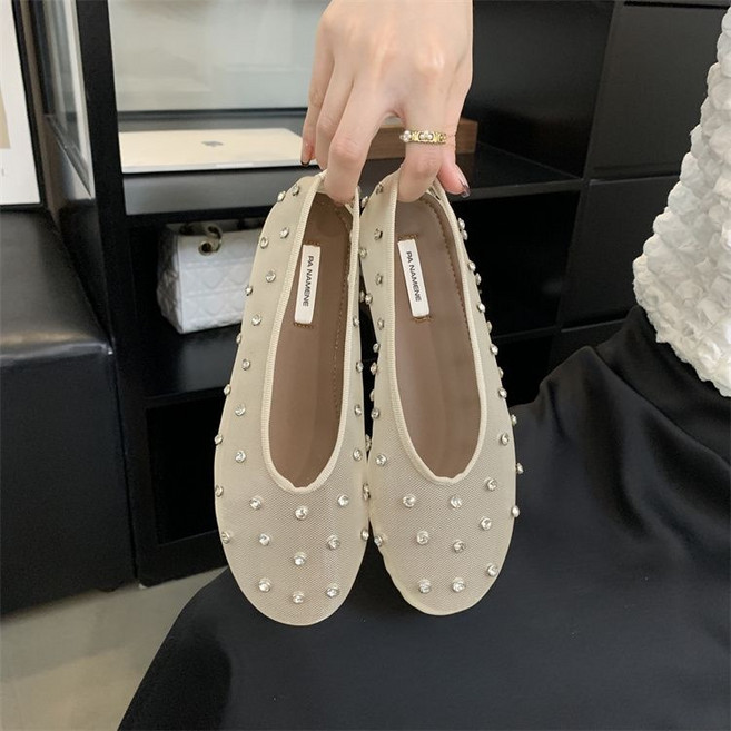 JoYouth 메쉬 매쉬 시스루 큐빅 크리스탈 망사 신발 플랫 슈즈 단화