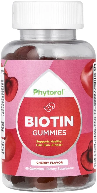 Phytoral 비오틴 구미젤리 체리 구미젤리 60개, 60정 - 쿠팡
