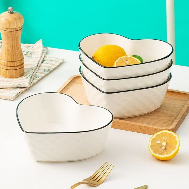 북유럽 다이아몬드 메쉬 하트 세라믹 볼 뉴 샐러드볼 공기세트 17cm, 4개, 단품, 화이트