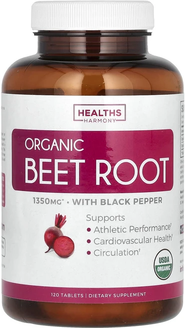 즐거운겨울입니다 Healths Harmony 유기농 비트 뿌리 1350mg 120정(1정당 675mg) 화이트크리스마스를위해, HealthsHarmony유기농비트뿌리1350mg120 - 쿠팡