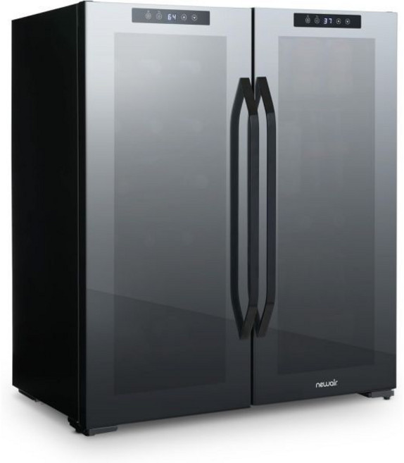 뉴에어 27인치 와인 및 음료 냉장고 18병 및 59캔 듀얼 존 드링크 쿨러 음료 및 와인 쿨러 냉장고 이중 강화 유리 도어 포함, 18 Bottles & 59 Cans, 검정