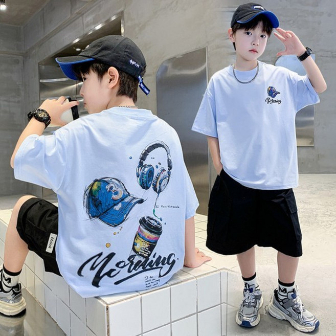 키즈목마 여름 남아용 반팔+카고 반바지 세트 초등학생 중학생 주니어 캐주얼 상하복 반바지 세트 686