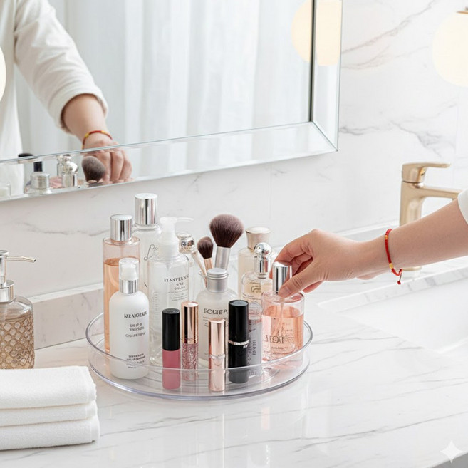360도 회전트레이 화장품정리 수납선반 정리, 1개, 투명