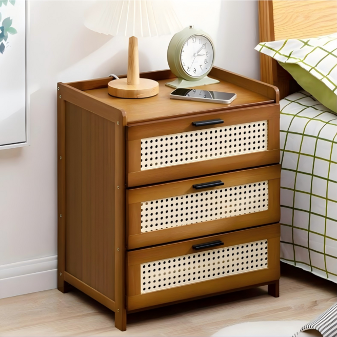 쿠리브 협탁 원목색 침대협탁 서랍장 낮은수납장, 월넛