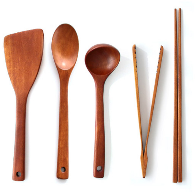 꿈꾸는 키친 옻칠 조리도구 세트, 1세트, 튀김 젓가락+사선 뒤집개+국자+볶음스푼+집게, 1개